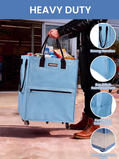 Large Rolling Grocery Bag, 36-Gallon Tote with 5 Wheels, 110 lbs Capacity, Dual Carry, Wide Zipper & Extra Storage for Shopping, Laundry & Moving