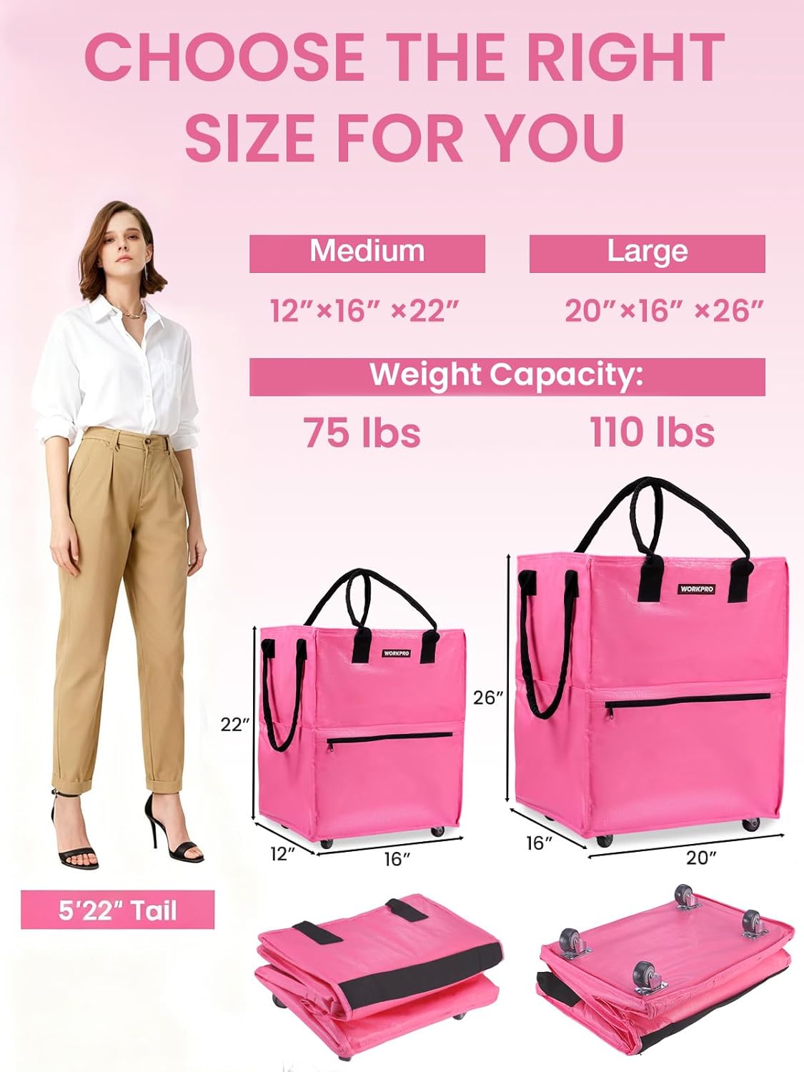 Large Rolling Grocery Bag, 36-Gallon Tote with 5 Wheels, 110 lbs Capacity, Dual Carry, Wide Zipper & Extra Storage for Shopping, Laundry & Moving