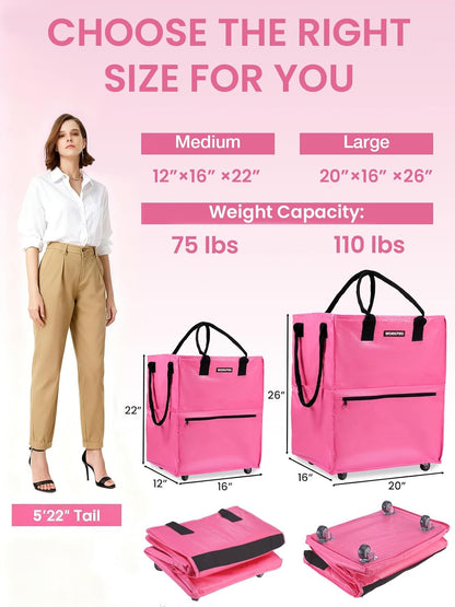 Large Rolling Grocery Bag, 36-Gallon Tote with 5 Wheels, 110 lbs Capacity, Dual Carry, Wide Zipper & Extra Storage for Shopping, Laundry & Moving