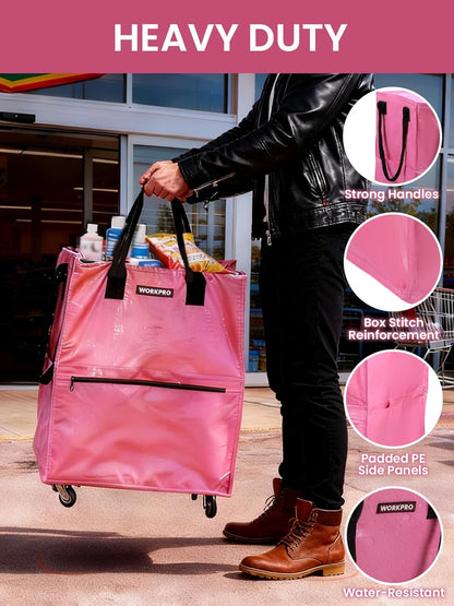 Large Rolling Grocery Bag, 36-Gallon Tote with 5 Wheels, 110 lbs Capacity, Dual Carry, Wide Zipper & Extra Storage for Shopping, Laundry & Moving