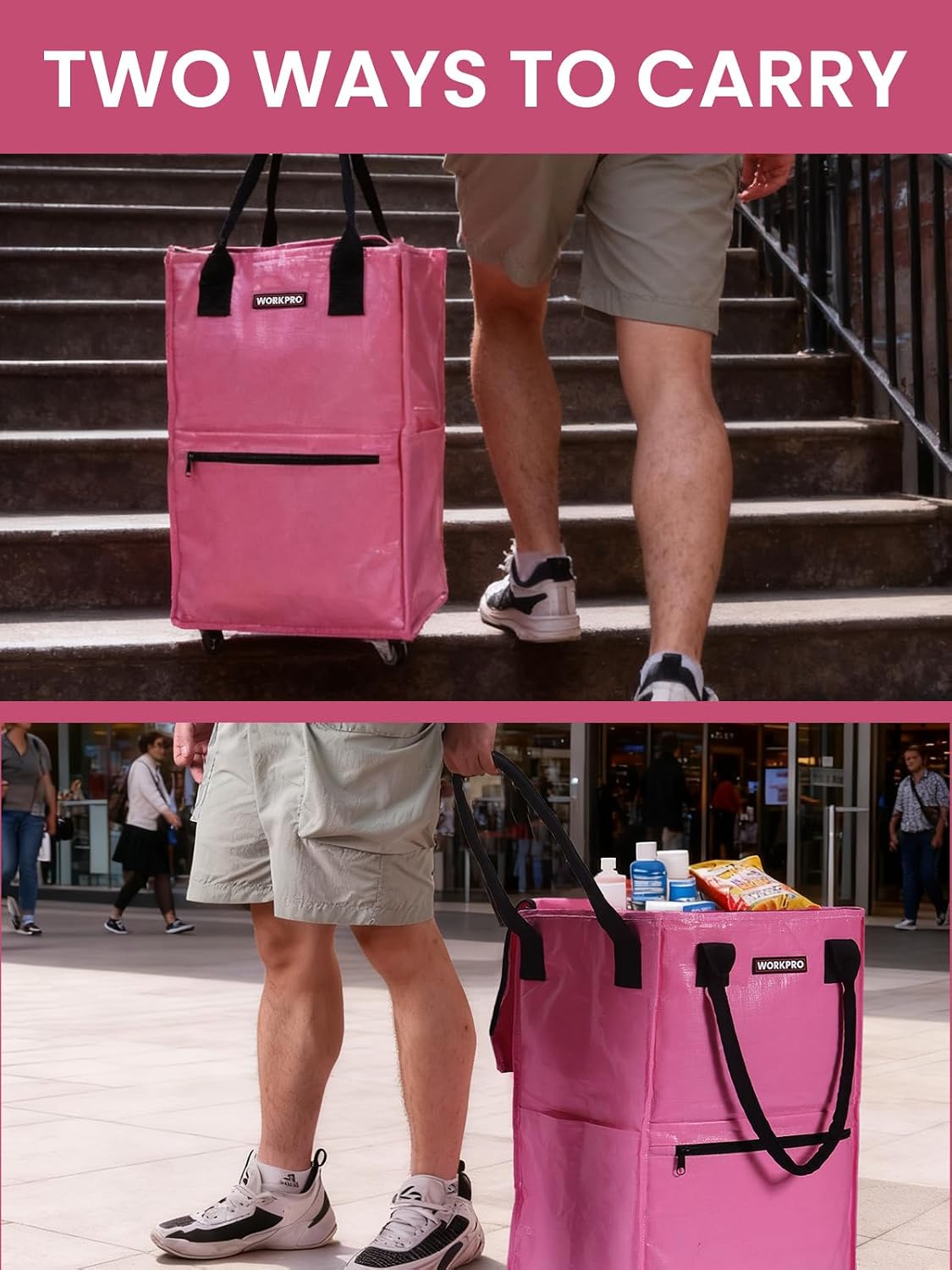 Large Rolling Grocery Bag, 36-Gallon Tote with 5 Wheels, 110 lbs Capacity, Dual Carry, Wide Zipper & Extra Storage for Shopping, Laundry & Moving