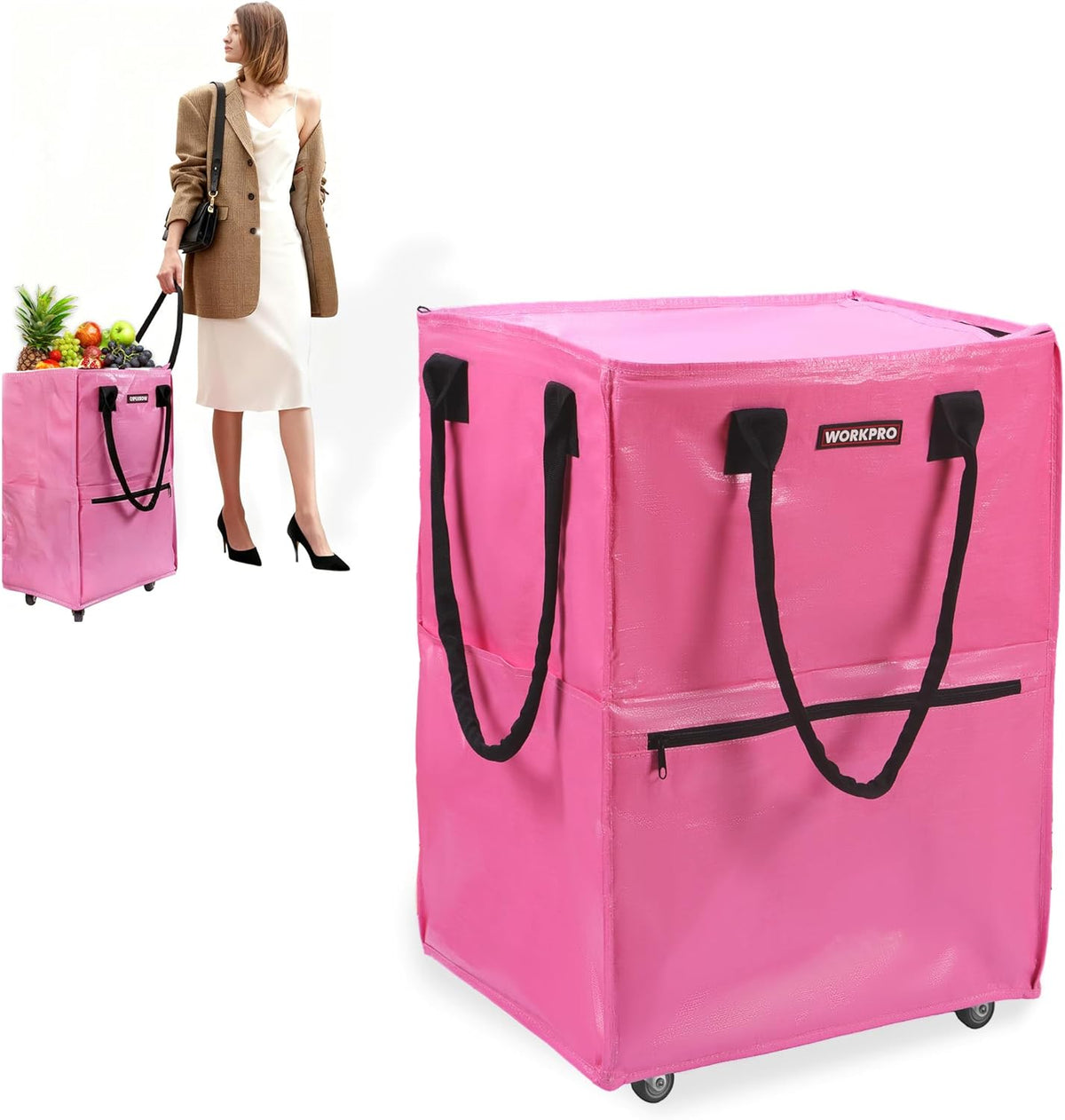 Large Rolling Grocery Bag, 36-Gallon Tote with 5 Wheels, 110 lbs Capacity, Dual Carry, Wide Zipper & Extra Storage for Shopping, Laundry & Moving