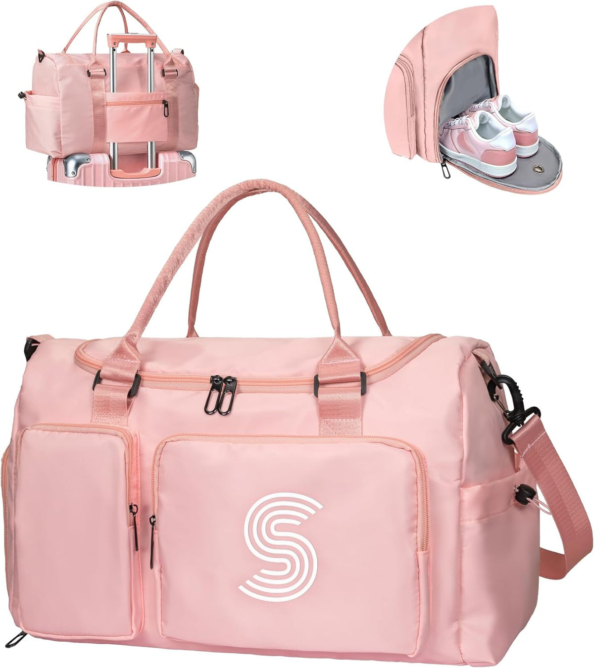 Duffel Bag for Girls Women, Birthday Gifts for Girls Kid Teen Adult, Initial Sport Duffel Bag for Travel, Gym, Dance, Weekender, Overnight, with Shoe Compartment & Water Resistant