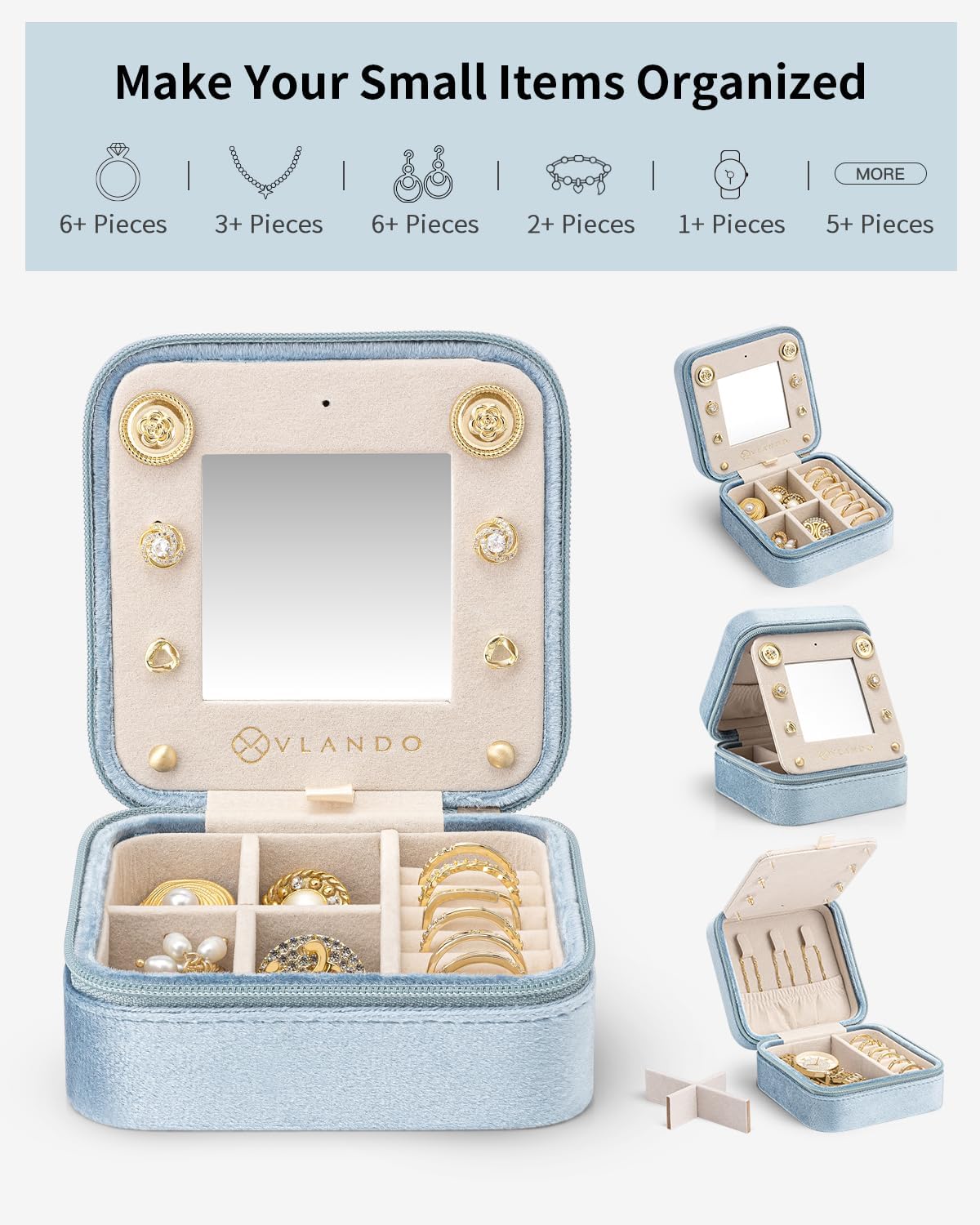 Travel Jewelry Organizer for Women - Necklace, Earring & Ring Organizer - Blue