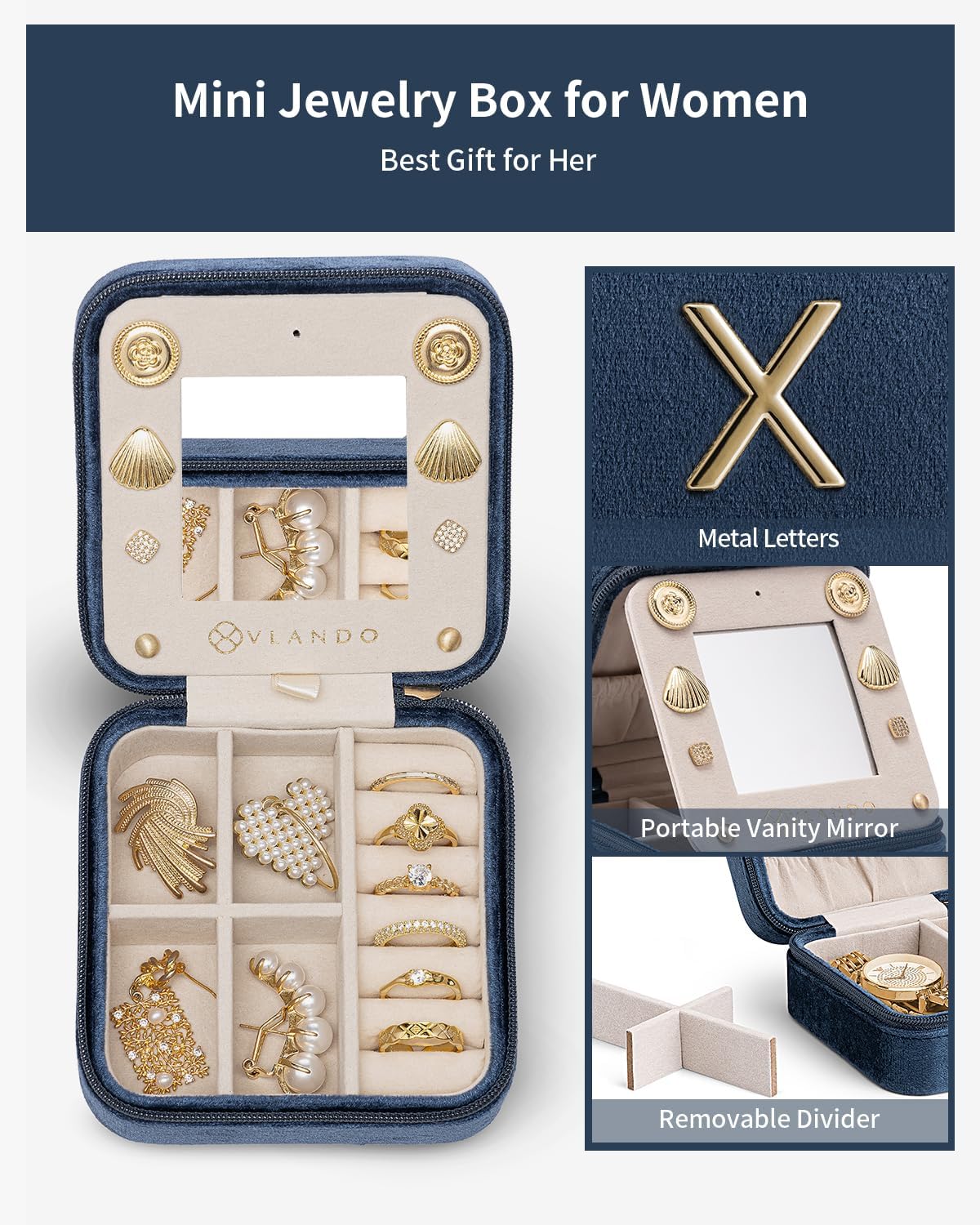 Travel Jewelry Organizer for Women - Necklace, Earring & Ring Organizer - Blue