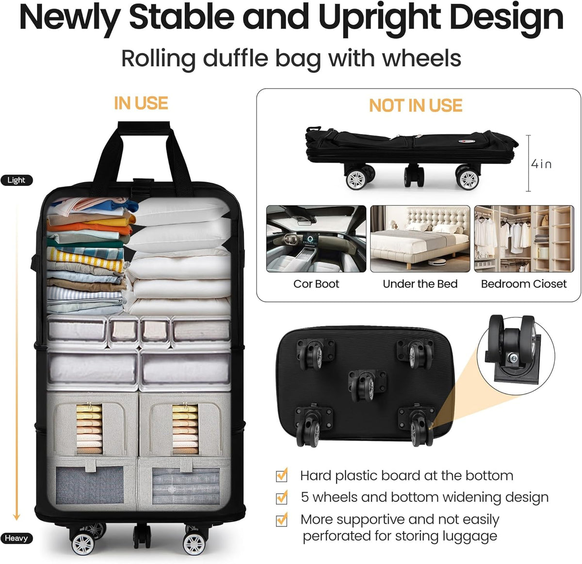 30''36''40''Rolling Duffle Bag with Wheels,Expandable Duffle Bag for Travel for Men Women,Foldable#40''Grey