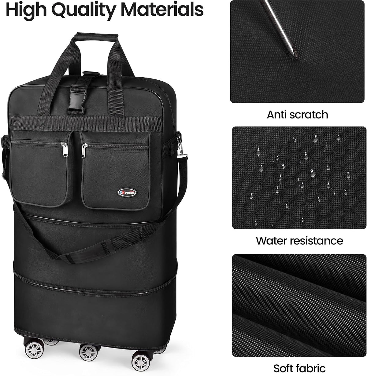 30''36''40''Rolling Duffle Bag with Wheels,Expandable Duffle Bag for Travel for Men Women,Foldable#40''Grey