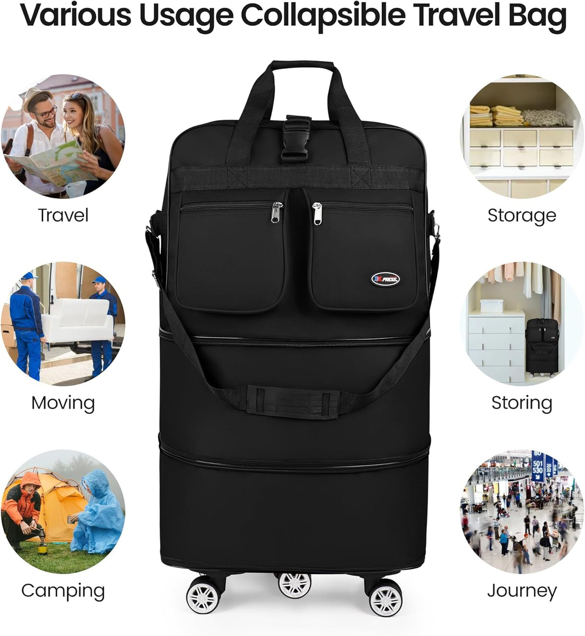 30''36''40''Rolling Duffle Bag with Wheels,Expandable Duffle Bag for Travel for Men Women,Foldable#40''Grey