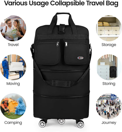 30''36''40''Rolling Duffle Bag with Wheels,Expandable Duffle Bag for Travel for Men Women,Foldable#40''Grey
