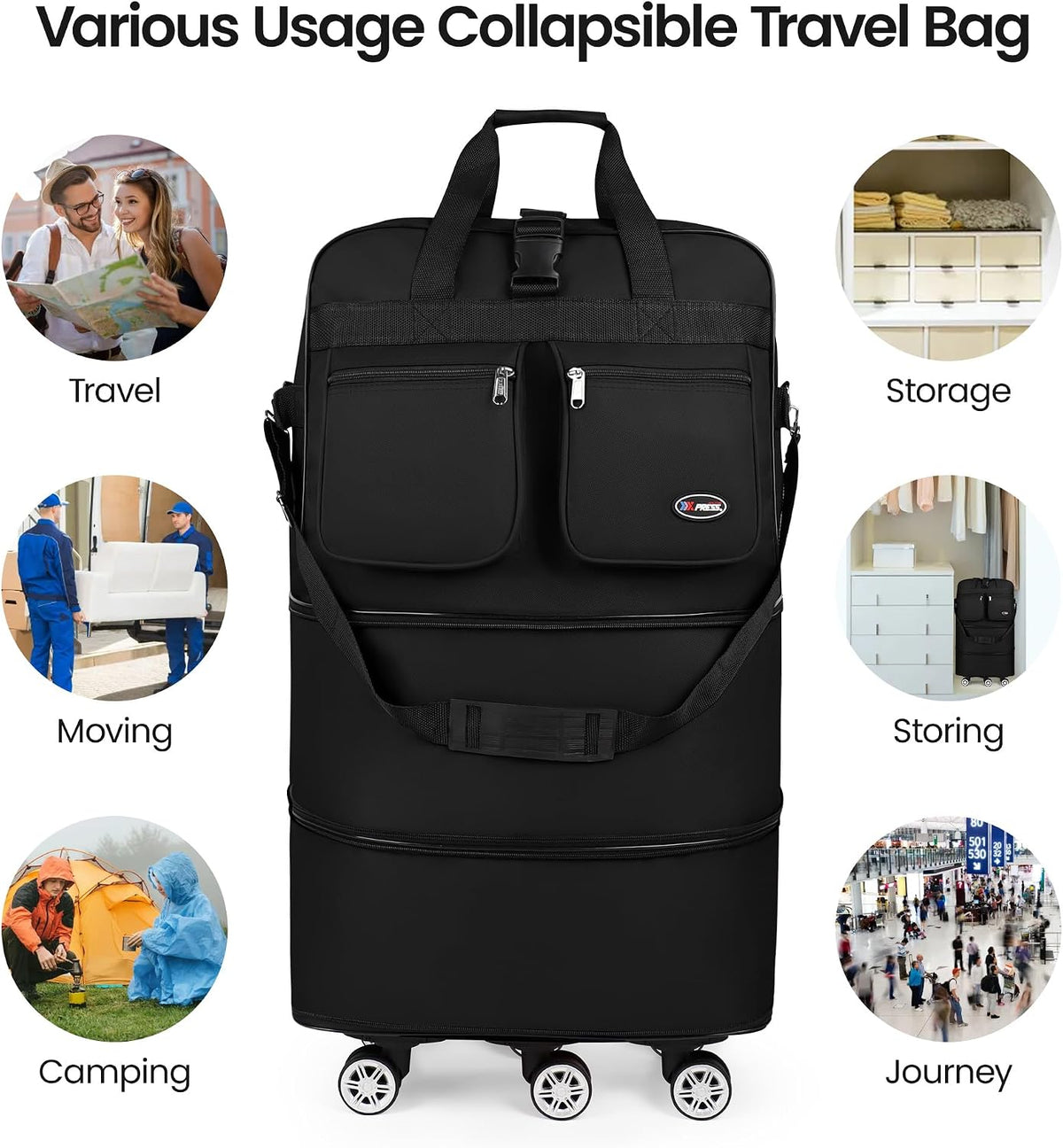 30''36''40''Rolling Duffle Bag with Wheels,Expandable Duffle Bag for Travel for Men Women,Foldable#40''Grey