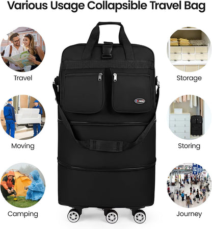 30''36''40''Rolling Duffle Bag with Wheels,Expandable Duffle Bag for Travel for Men Women,Foldable#40''Grey