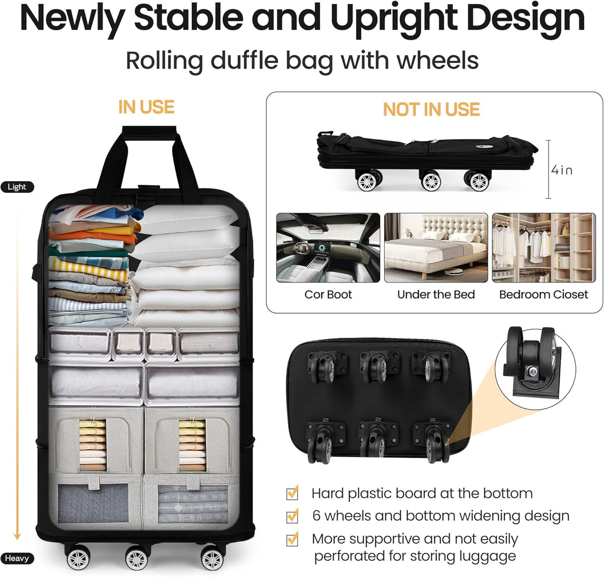 30''36''40''Rolling Duffle Bag with Wheels,Expandable Duffle Bag for Travel for Men Women,Foldable#40''Grey