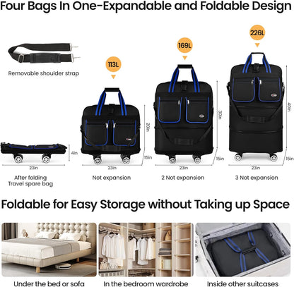 30''36''40''Rolling Duffle Bag with Wheels,Expandable Duffle Bag for Travel for Men Women,Foldable#40''Grey