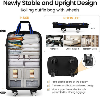 30''36''40''Rolling Duffle Bag with Wheels,Expandable Duffle Bag for Travel for Men Women,Foldable#40''Grey