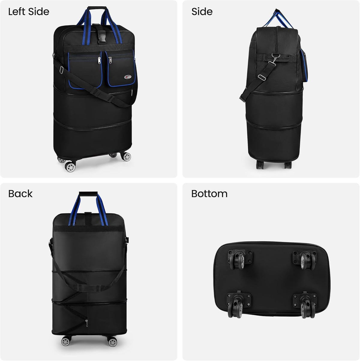 30''36''40''Rolling Duffle Bag with Wheels,Expandable Duffle Bag for Travel for Men Women,Foldable#40''Grey