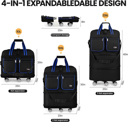 30''36''40''Rolling Duffle Bag with Wheels,Expandable Duffle Bag for Travel for Men Women,Foldable#40''Grey