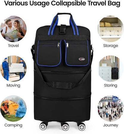 30''36''40''Rolling Duffle Bag with Wheels,Expandable Duffle Bag for Travel for Men Women,Foldable#40''Grey