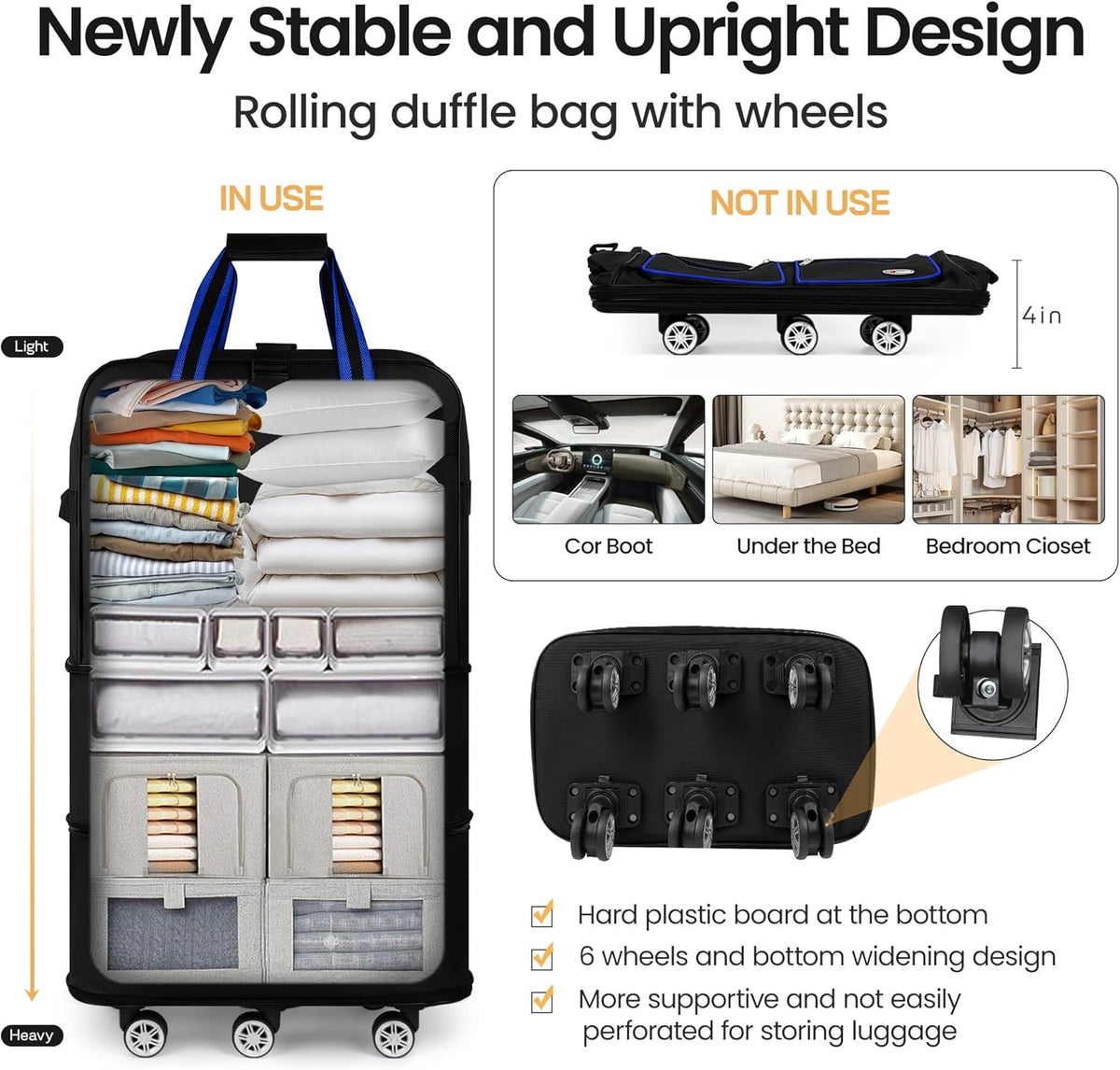 30''36''40''Rolling Duffle Bag with Wheels,Expandable Duffle Bag for Travel for Men Women,Foldable#40''Grey