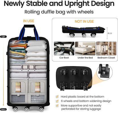 30''36''40''Rolling Duffle Bag with Wheels,Expandable Duffle Bag for Travel for Men Women,Foldable#40''Grey