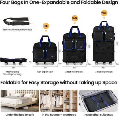 30''36''40''Rolling Duffle Bag with Wheels,Expandable Duffle Bag for Travel for Men Women,Foldable#40''Grey