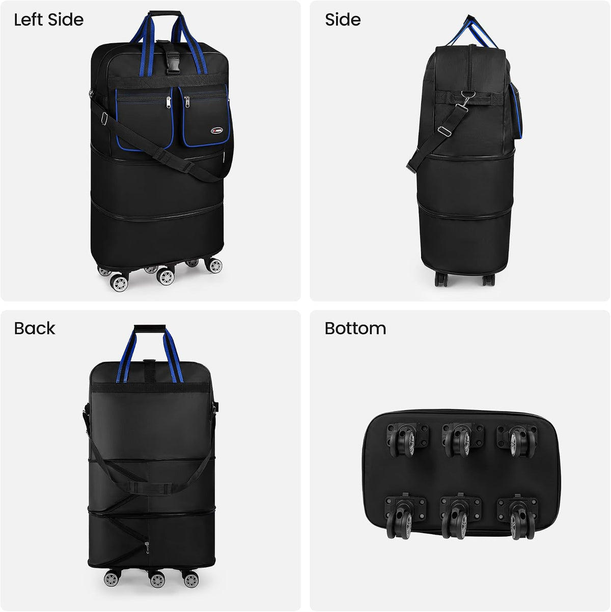 30''36''40''Rolling Duffle Bag with Wheels,Expandable Duffle Bag for Travel for Men Women,Foldable#40''Grey