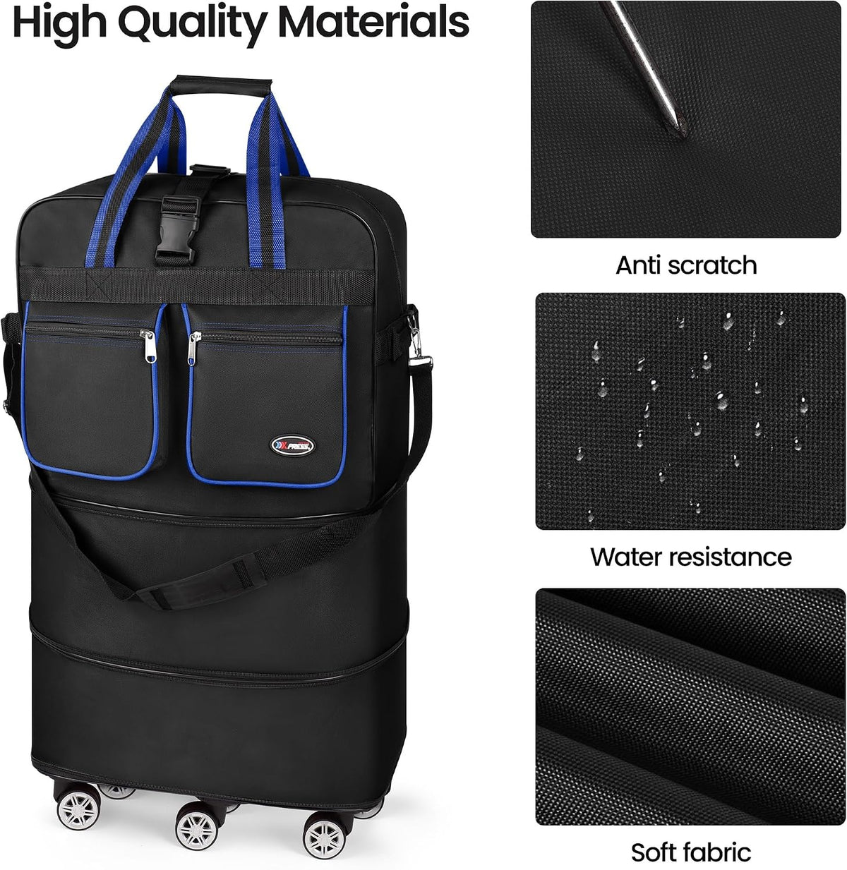 30''36''40''Rolling Duffle Bag with Wheels,Expandable Duffle Bag for Travel for Men Women,Foldable#40''Grey