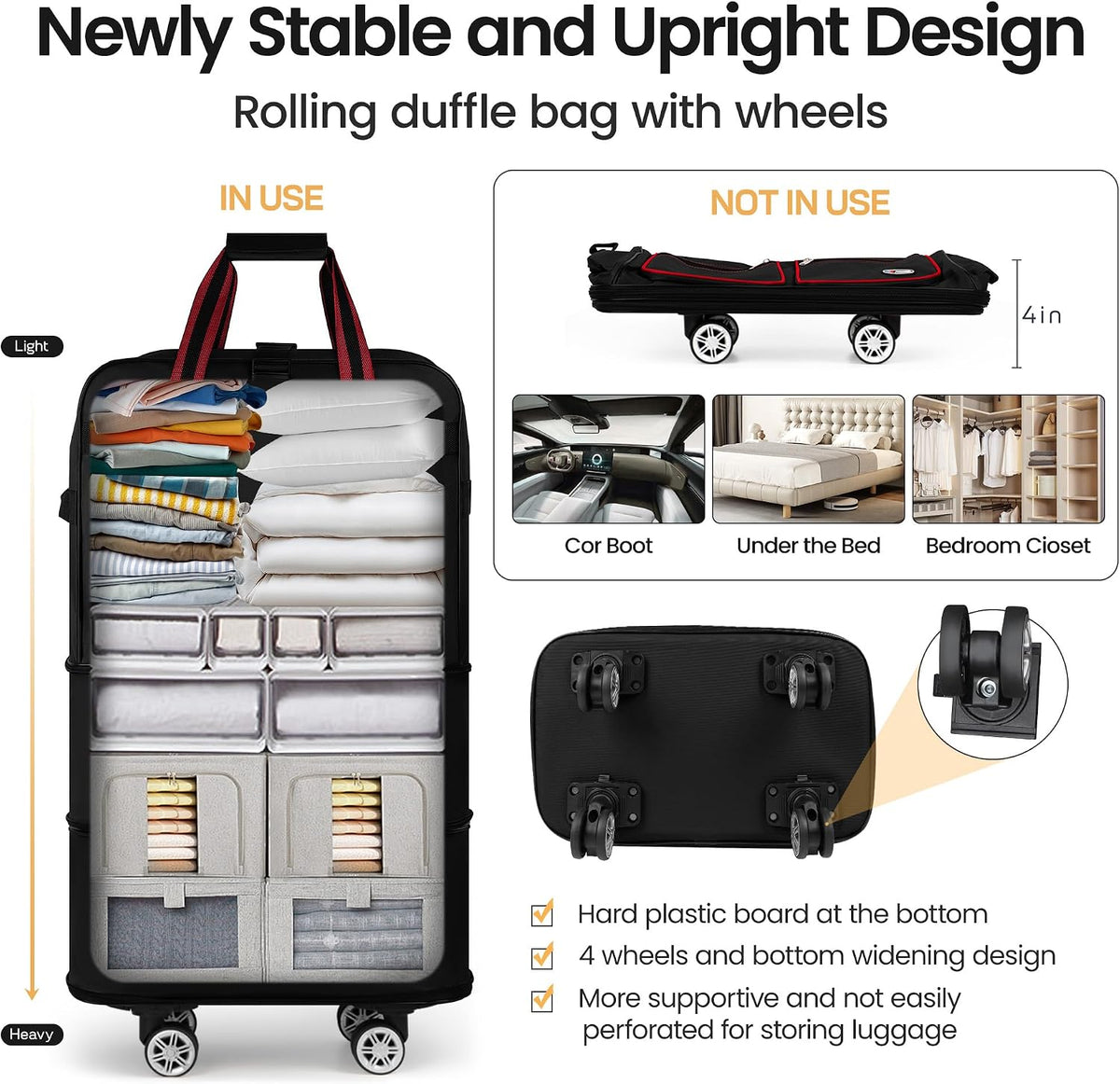 30''36''40''Rolling Duffle Bag with Wheels,Expandable Duffle Bag for Travel for Men Women,Foldable#40''Grey