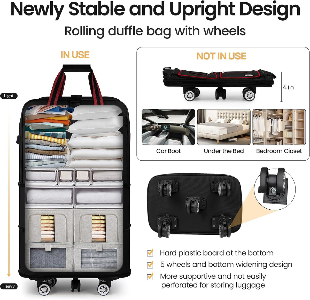 30''36''40''Rolling Duffle Bag with Wheels,Expandable Duffle Bag for Travel for Men Women,Foldable#40''Grey