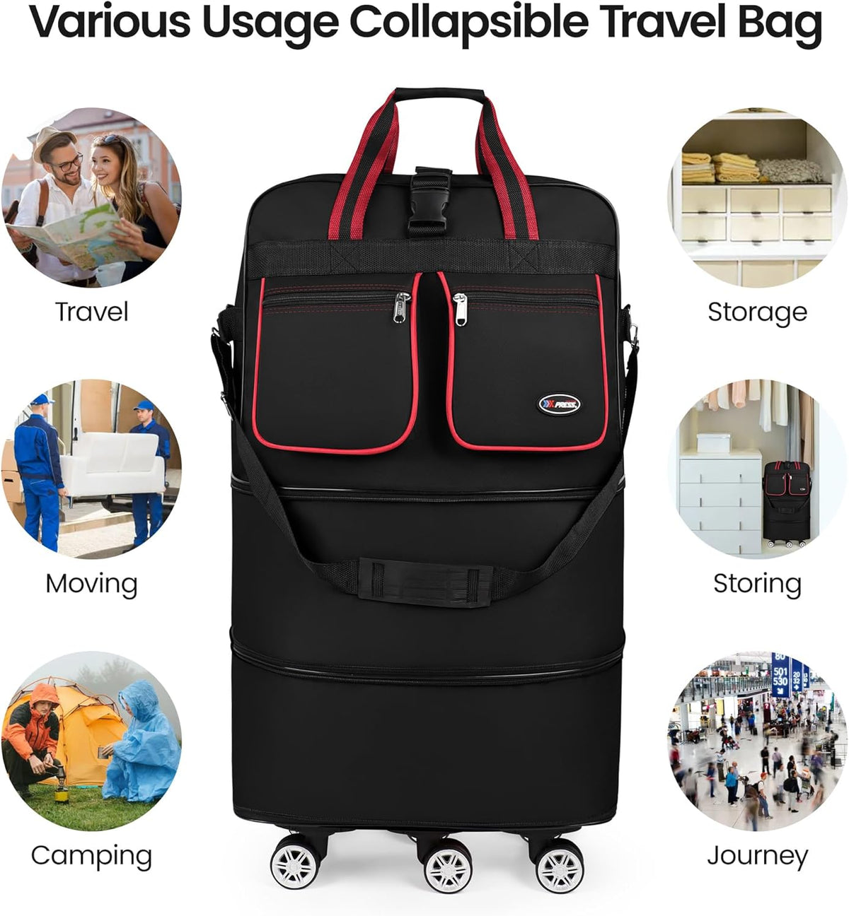 30''36''40''Rolling Duffle Bag with Wheels,Expandable Duffle Bag for Travel for Men Women,Foldable#40''Grey