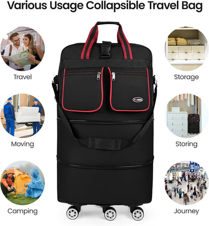 30''36''40''Rolling Duffle Bag with Wheels,Expandable Duffle Bag for Travel for Men Women,Foldable#40''Grey