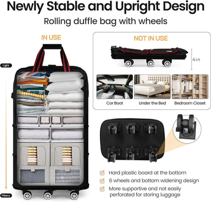 30''36''40''Rolling Duffle Bag with Wheels,Expandable Duffle Bag for Travel for Men Women,Foldable#40''Grey