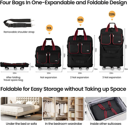 30''36''40''Rolling Duffle Bag with Wheels,Expandable Duffle Bag for Travel for Men Women,Foldable#40''Grey