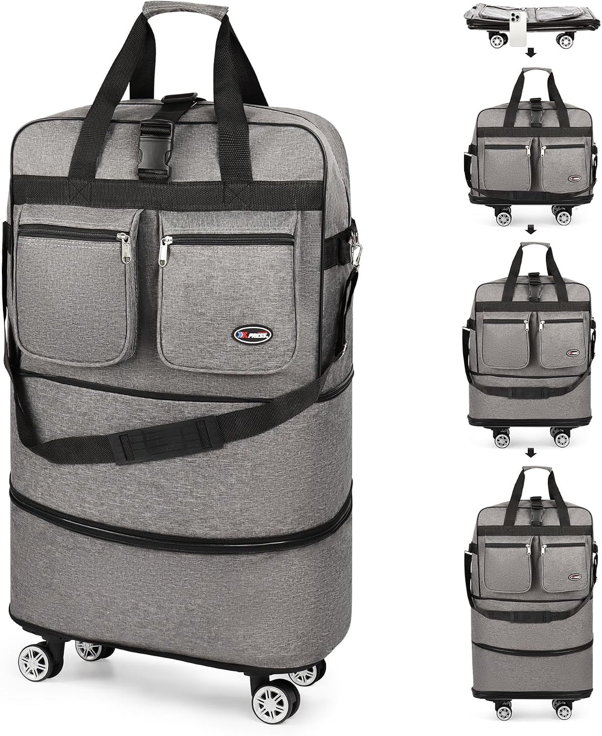 30''36''40''Rolling Duffle Bag with Wheels,Expandable Duffle Bag for Travel for Men Women,Foldable#40''Grey