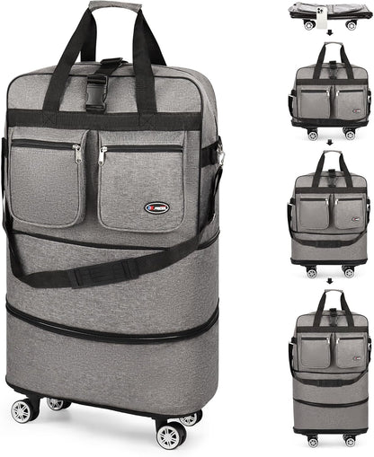 30''36''40''Rolling Duffle Bag with Wheels,Expandable Duffle Bag for Travel for Men Women,Foldable#40''Grey