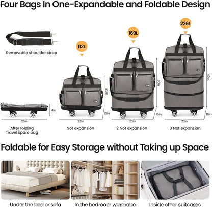 30''36''40''Rolling Duffle Bag with Wheels,Expandable Duffle Bag for Travel for Men Women,Foldable#40''Grey