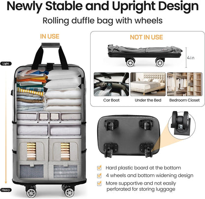 30''36''40''Rolling Duffle Bag with Wheels,Expandable Duffle Bag for Travel for Men Women,Foldable#40''Grey