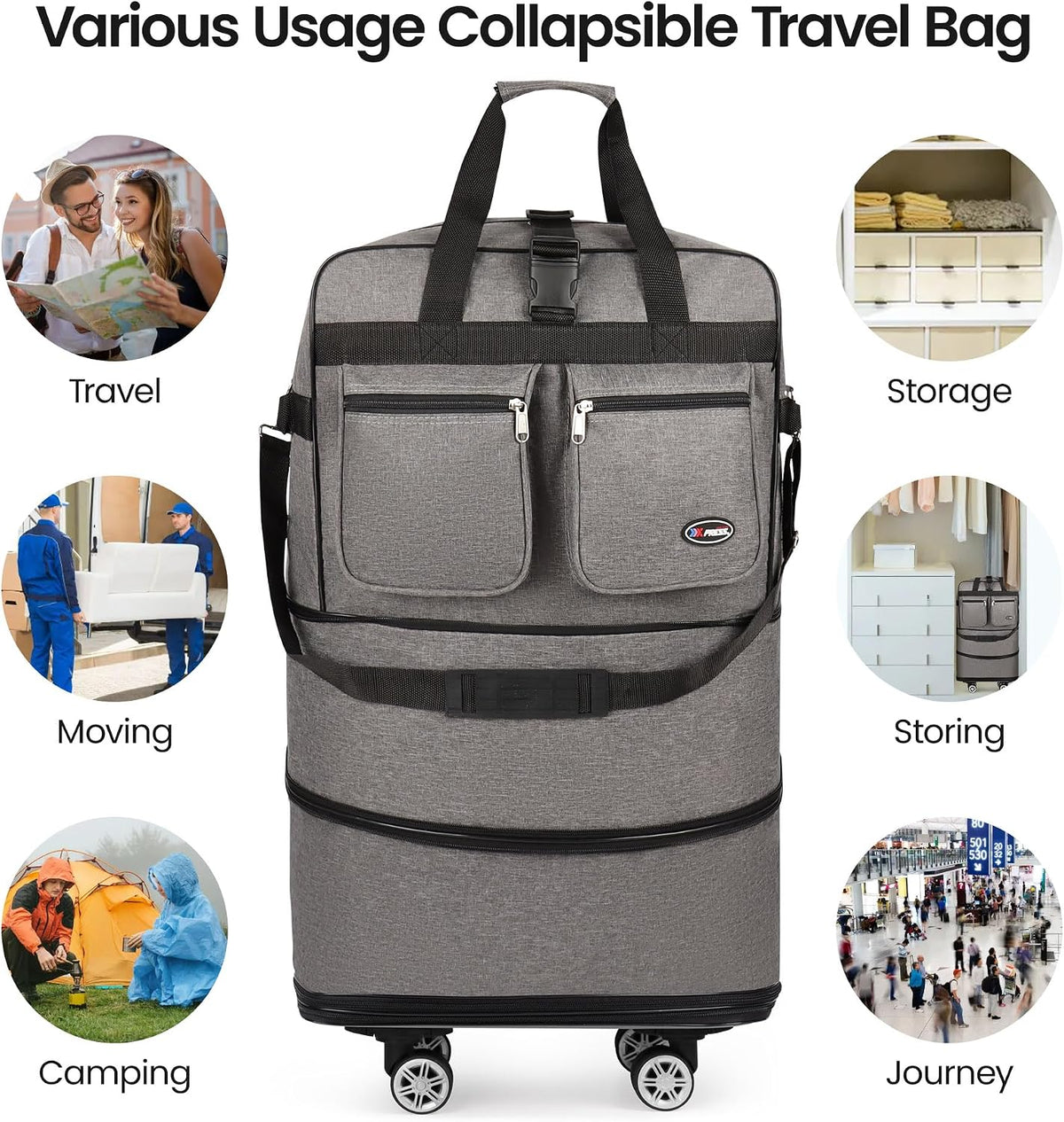 30''36''40''Rolling Duffle Bag with Wheels,Expandable Duffle Bag for Travel for Men Women,Foldable#40''Grey