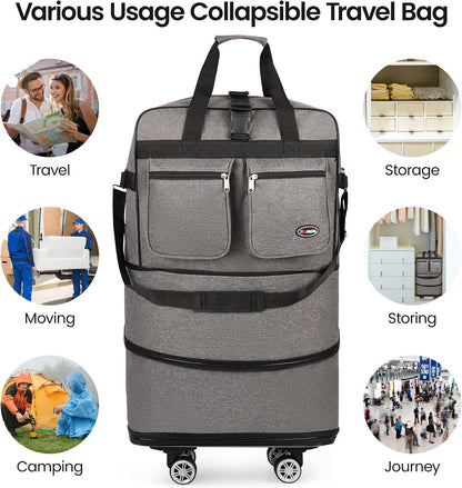 30''36''40''Rolling Duffle Bag with Wheels,Expandable Duffle Bag for Travel for Men Women,Foldable#40''Grey