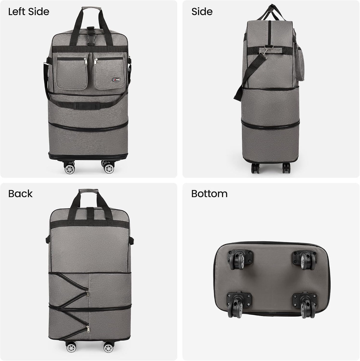 30''36''40''Rolling Duffle Bag with Wheels,Expandable Duffle Bag for Travel for Men Women,Foldable#40''Grey