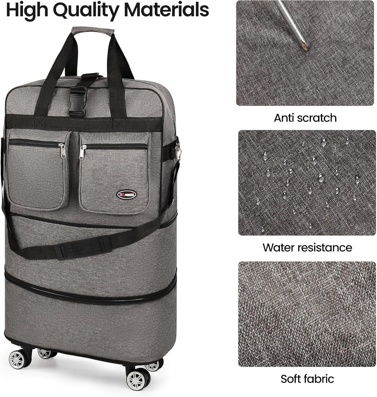 30''36''40''Rolling Duffle Bag with Wheels,Expandable Duffle Bag for Travel for Men Women,Foldable#40''Grey