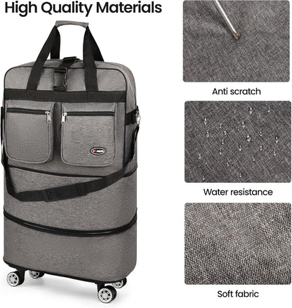 30''36''40''Rolling Duffle Bag with Wheels,Expandable Duffle Bag for Travel for Men Women,Foldable#40''Grey