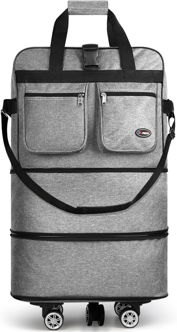 30''36''40''Rolling Duffle Bag with Wheels,Expandable Duffle Bag for Travel for Men Women,Foldable#40''Grey