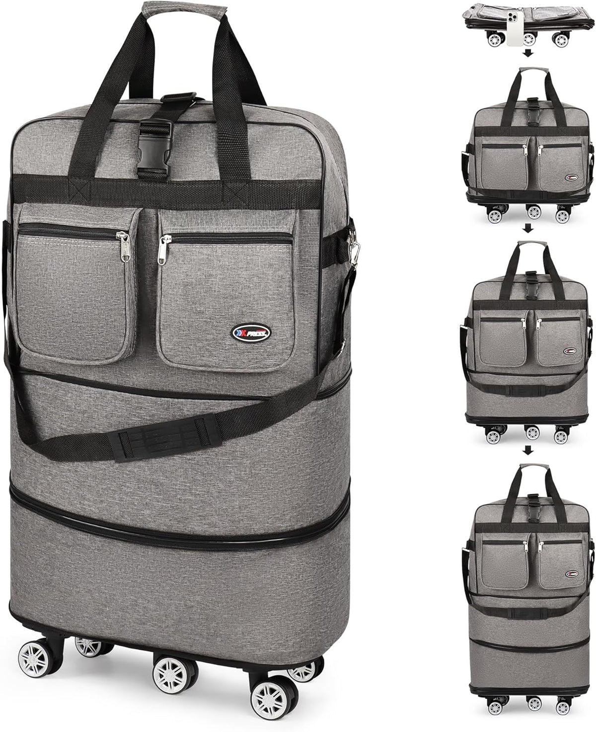 30''36''40''Rolling Duffle Bag with Wheels,Expandable Duffle Bag for Travel for Men Women,Foldable#40''Grey