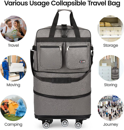 30''36''40''Rolling Duffle Bag with Wheels,Expandable Duffle Bag for Travel for Men Women,Foldable#40''Grey
