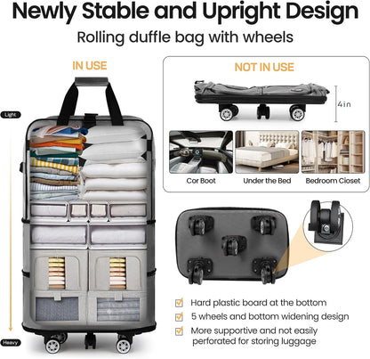 30''36''40''Rolling Duffle Bag with Wheels,Expandable Duffle Bag for Travel for Men Women,Foldable#40''Grey