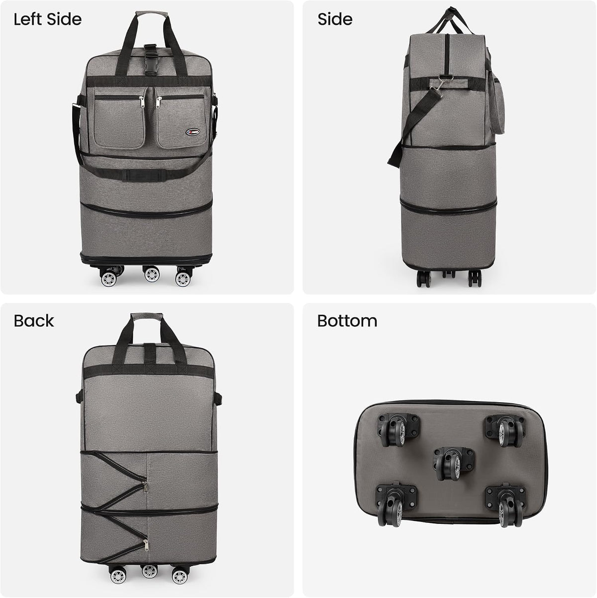30''36''40''Rolling Duffle Bag with Wheels,Expandable Duffle Bag for Travel for Men Women,Foldable#40''Grey