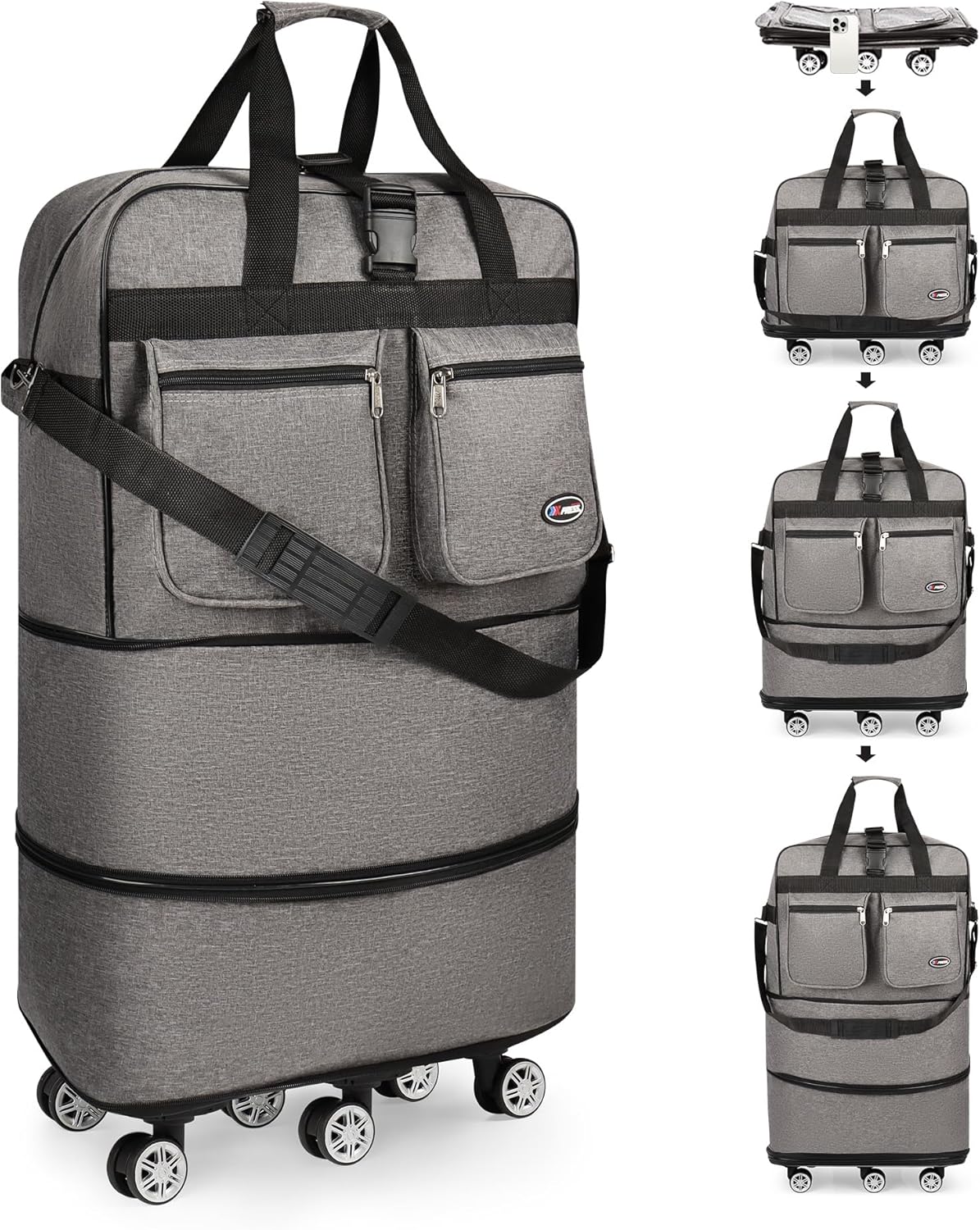30''36''40''Rolling Duffle Bag with Wheels,Expandable Duffle Bag for Travel for Men Women,Foldable#40''Grey