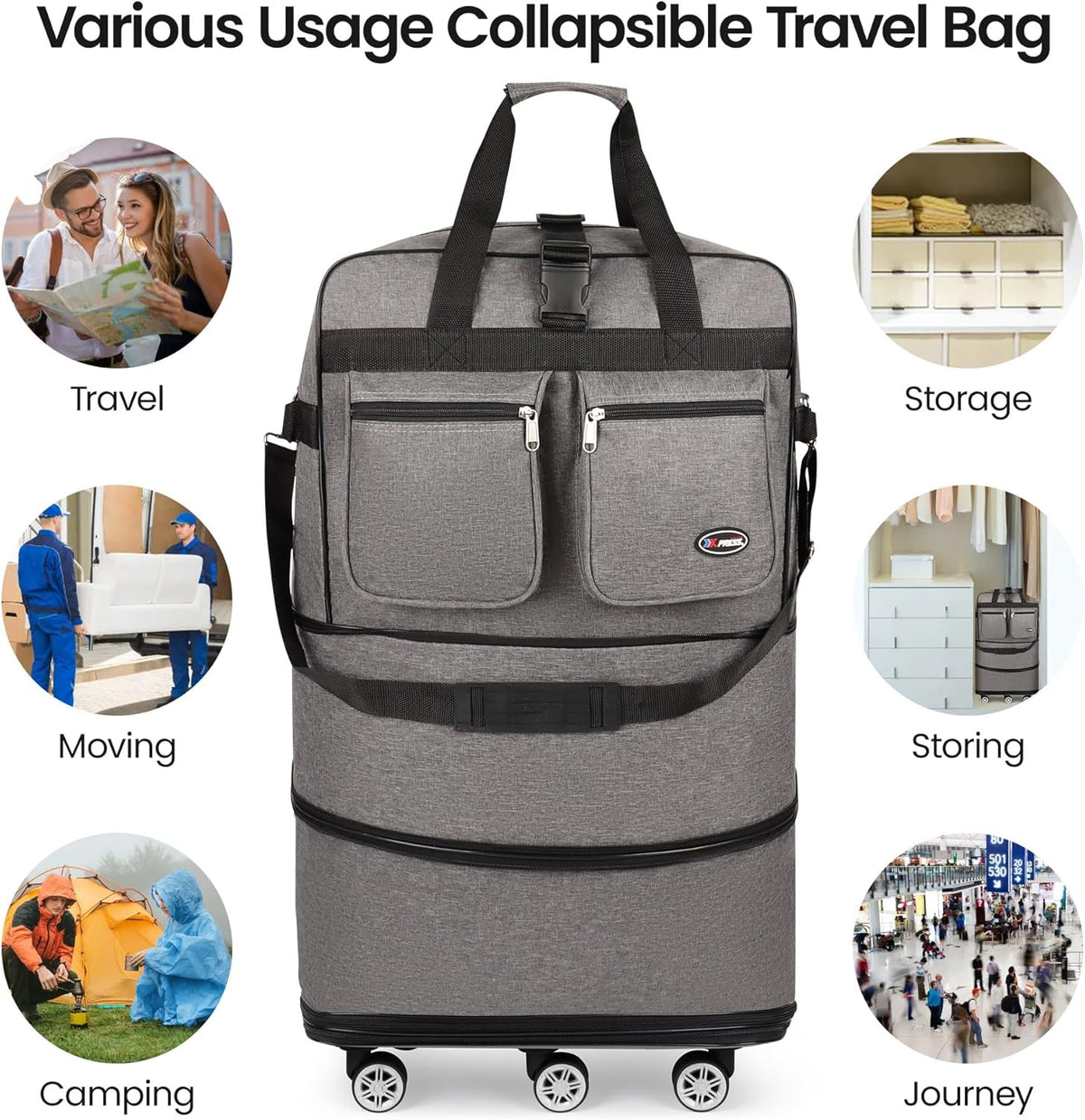 30''36''40''Rolling Duffle Bag with Wheels,Expandable Duffle Bag for Travel for Men Women,Foldable#40''Grey