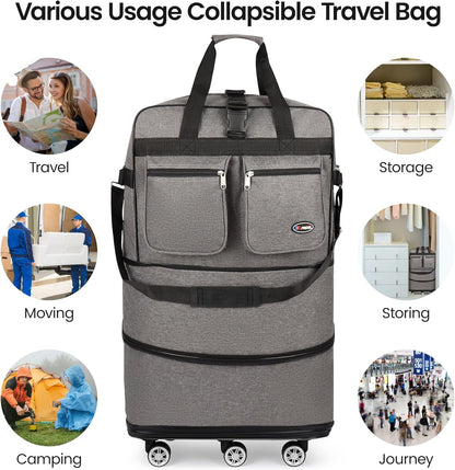 30''36''40''Rolling Duffle Bag with Wheels,Expandable Duffle Bag for Travel for Men Women,Foldable#40''Grey