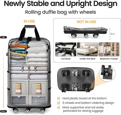 30''36''40''Rolling Duffle Bag with Wheels,Expandable Duffle Bag for Travel for Men Women,Foldable#40''Grey
